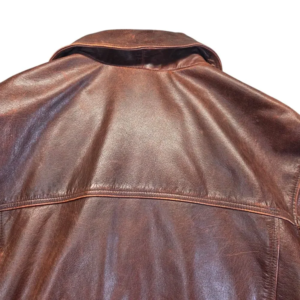 Vtg 90's WILSONS‎ Leather PATINA Coat LARGE JULIAN Brown Baggy Heavy Jacket